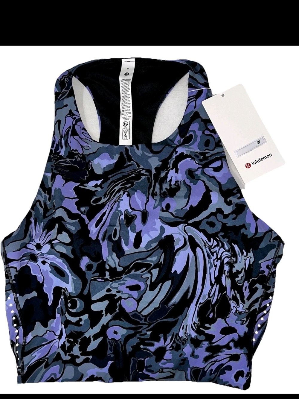 lululemon Purple & Black Swift Speed Cropped Tank - Abstract Print~Size 14~NWT.